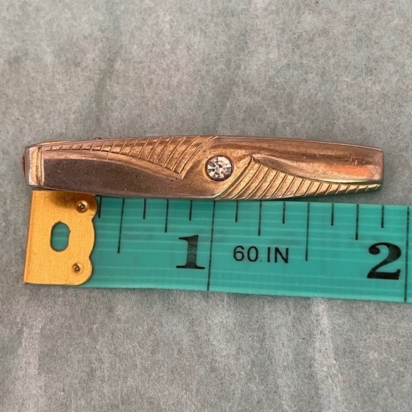 VTG Anson Cuff Links Tie Bar  Goldtone Coloring Clear Center Stone Art Nouveau - Picture 7 of 8